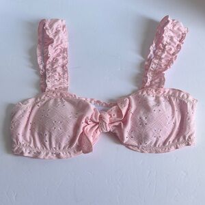 Chic Pink Ruffled Bikini Top, Removable Pads, size M